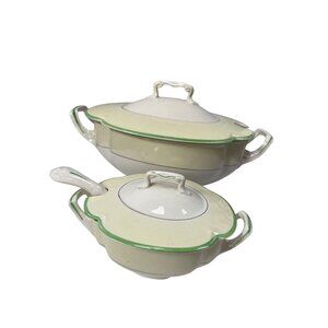 Johnson Bros. Pareek VTG collectible set of 2 white green soup tureens SKU 9808
